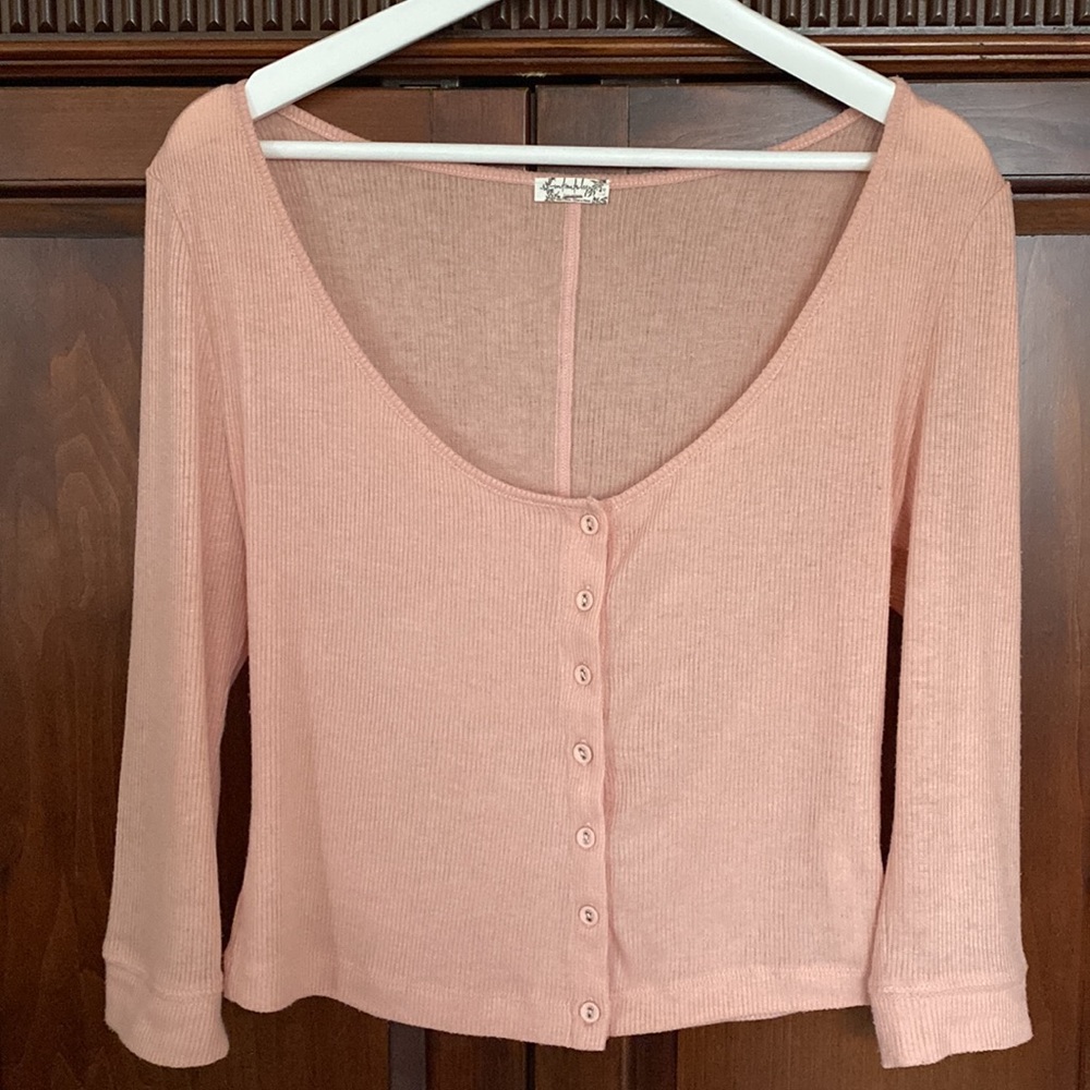 Free People Intimately ribbed lightweight cardigan sweet peach